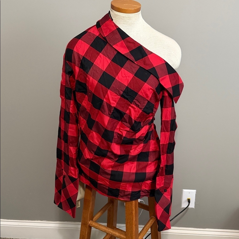 HELLESSY - Astrid One-shoulder Checked Cotton And Silk-blend Twill Top - Size 6